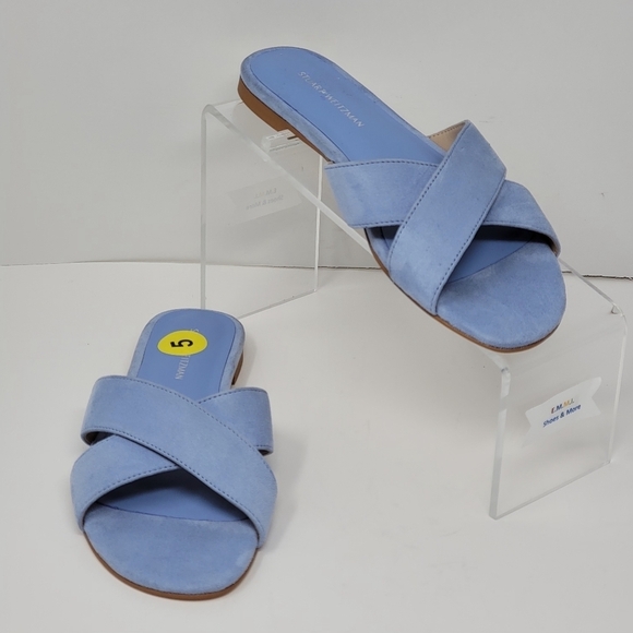 Stuart Weitzman Women's Size 5 Flat Slide Sandals Peony Light Blue New - Picture 1 of 11